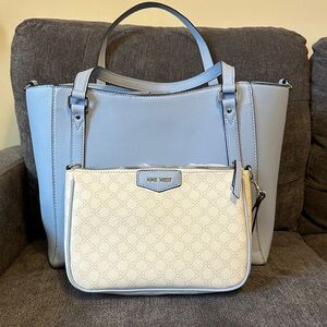 Nine West Powder Blue Tote with Cream Zip Pouch